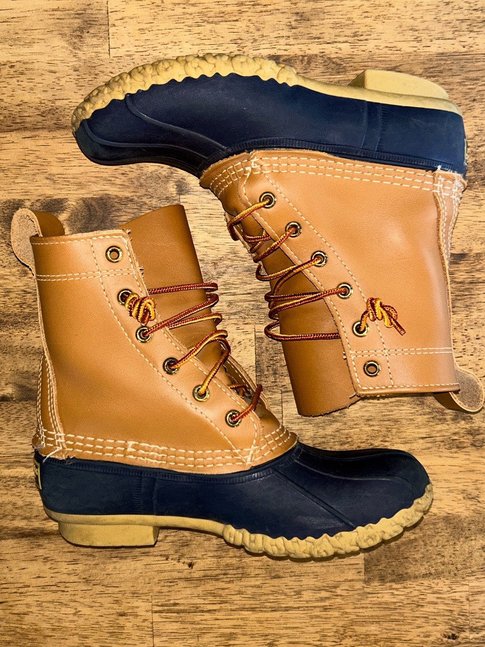 L.L. Bean Women’s Tan and Navy Lace-Up Duck Boots